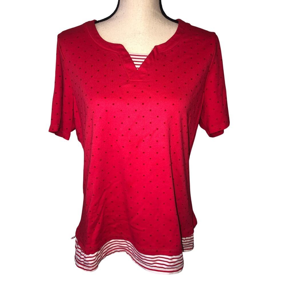 Red Top Size L Stripe Polka Dot Strawberry Shortcake Short Sleeve Knit Kidcore